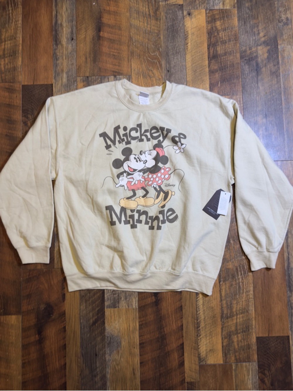 Junk Food Disney Mickey & Minnie Graphic Sweatshirt tan sand sz Large L NEW